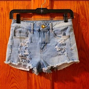 American Eagle Light Wash Denim Distressed Shorts